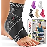 Ankle Brace for Women, Men, Plantar Fasciitis Relief, Achilles Tendonitis Brace for Sprained Foot, Ankle Compression Sleeve with Strap Black S
