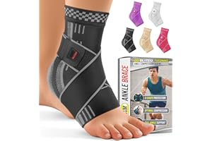 BLITZU Ankle Brace for Women, Men, Plantar Fasciitis Relief, Achilles Tendonitis Brace for Sprained Foot, Ankle Compression Sleeve with Strap Black M