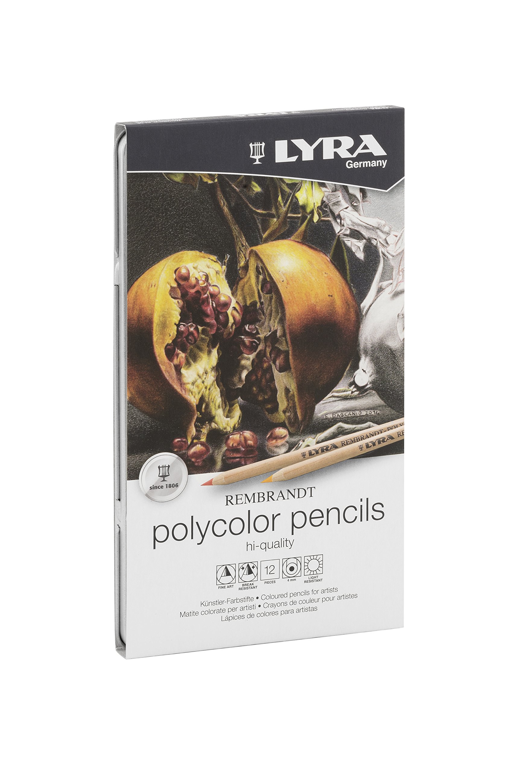 LYRA Rembrandt Polycolor, Fine Art Coloured Pencil Set, 12 Assorted Colours, For Professionals & Students