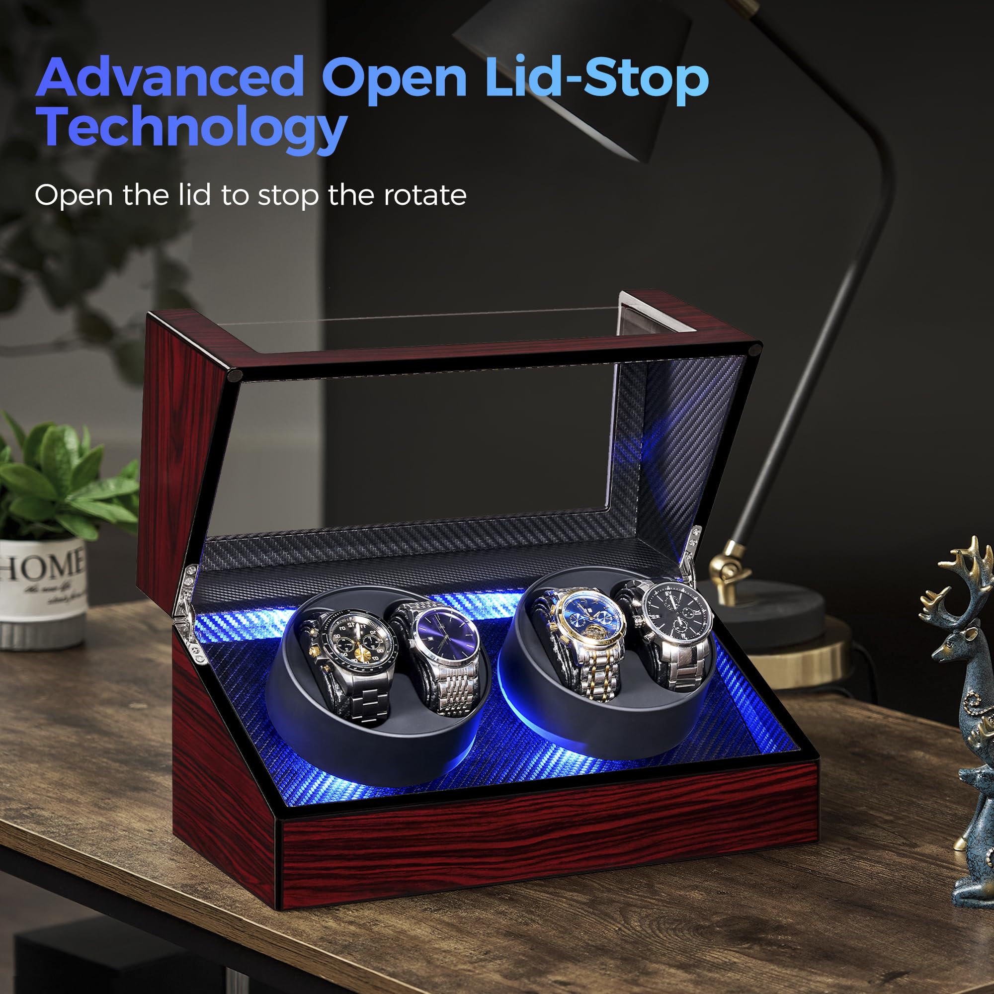 ANWBROAD ANWBROAD Watch Winders For Automatic Watches, Automatic Watch Winder Box With Led Light, Watch Turner For Automatic, 4 Watch Rotator And Super Quiet Motor And 4 Rotation Mode, UJWW011Y
