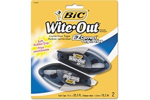 BIC Wite-Out Brand EZ Correct Grip Correction Tape, 19.8 Feet, 2-Count Pack of White Correction Tape, Fast, Clean and Easy to Use Tear-Resistant Tape Office or School Supplies
