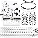 Inbagi 30 Pcs Soccer Bracelets for Girls and Boys with 30 Pcs Cardboard Soccer Adjustable Braided Rope Pendant