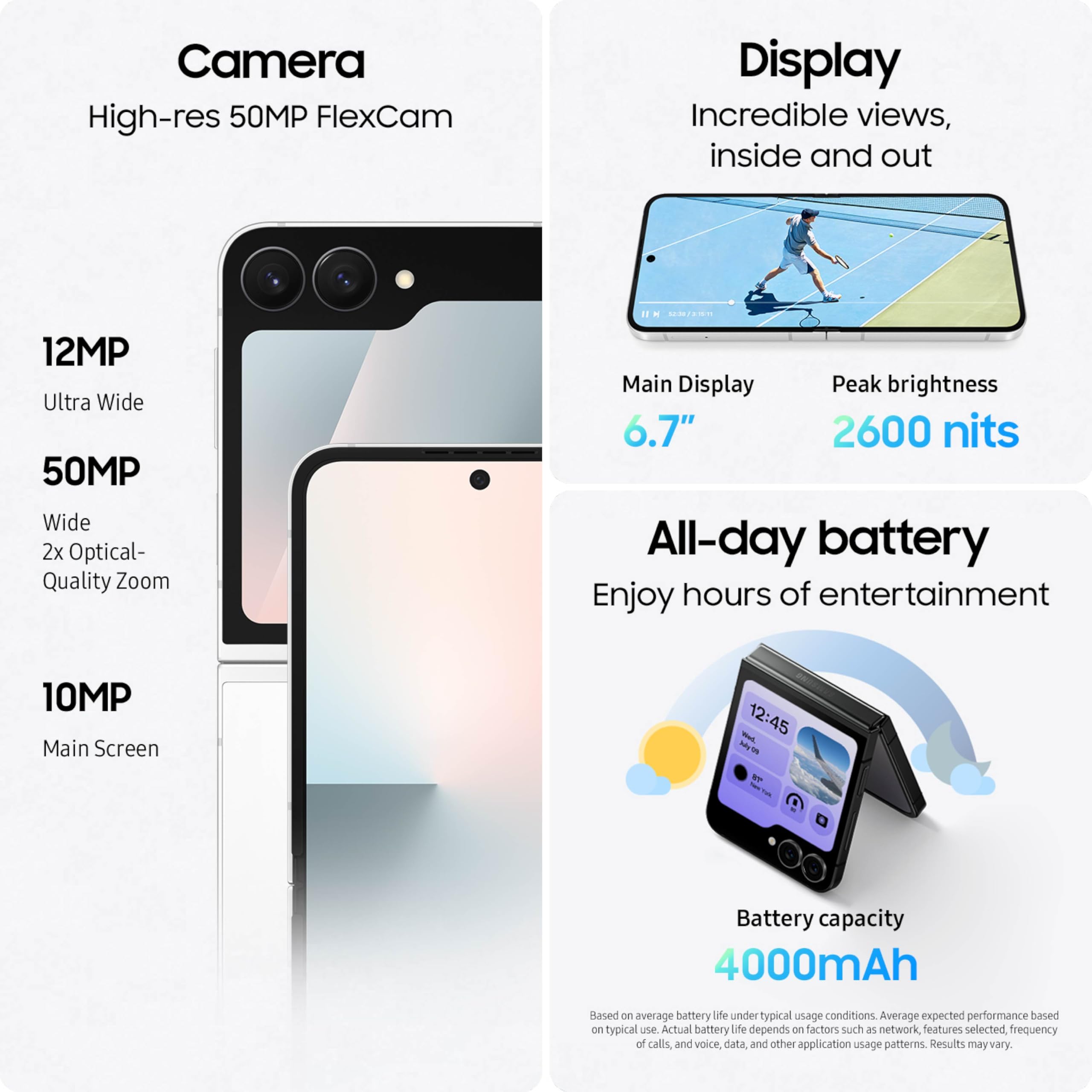 Teléfono celular Samsung Galaxy Z Flip7 FE, teléfono inteligente con IA de 256 GB, Android desbloqueado, batería de larga duración, 2025, garantía del fabricante de EE. UU. por 1 año, negro