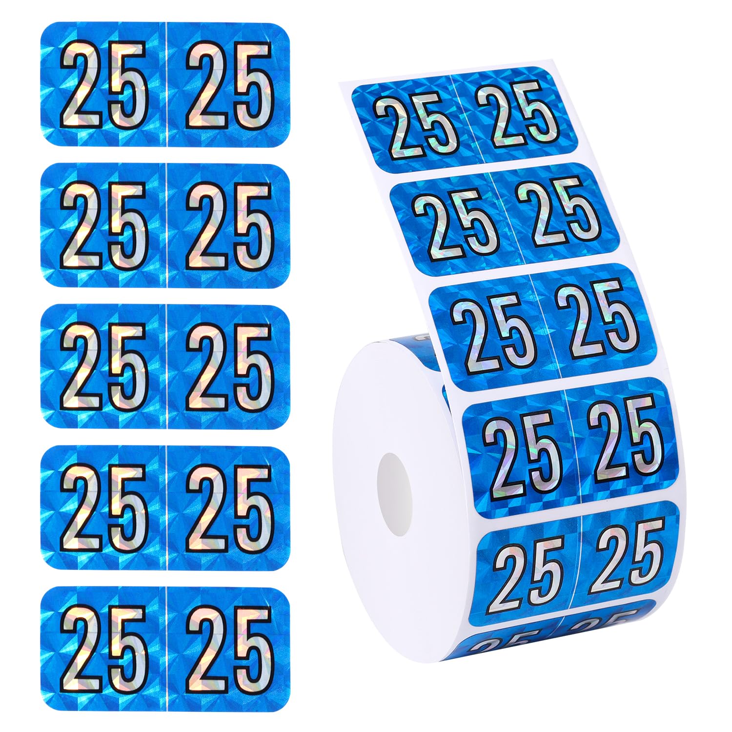 500pcs 2025 Year Stickers, 0.74x1.49in Holographic 2025 New Year Number Stickers File Folder Year Labels Color Coded Stickers 25 Year Labels for Tab File Folders Office Supplies(Blue)
