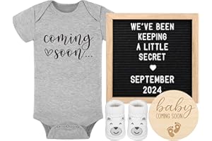 BLINKING STARS Pregnancy Announcement, Coming Soon Baby Announcement For Grandparents Dad Husband Family, Pregnancy Reveal Ideas, Gender Reveal Baby Shower Gifts -Felt Letter Board, Baby Onesie, Booties, Wooden Sign