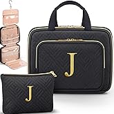 Gifts for Women, Initial Toiletry Makeup Bag Hanging Cosmetic Organizer with Embroidery Letter Personalized Nurse Teacher Appreciation Birthday Valentines Day Gifts for Mom Sister Wife Friends Auntie