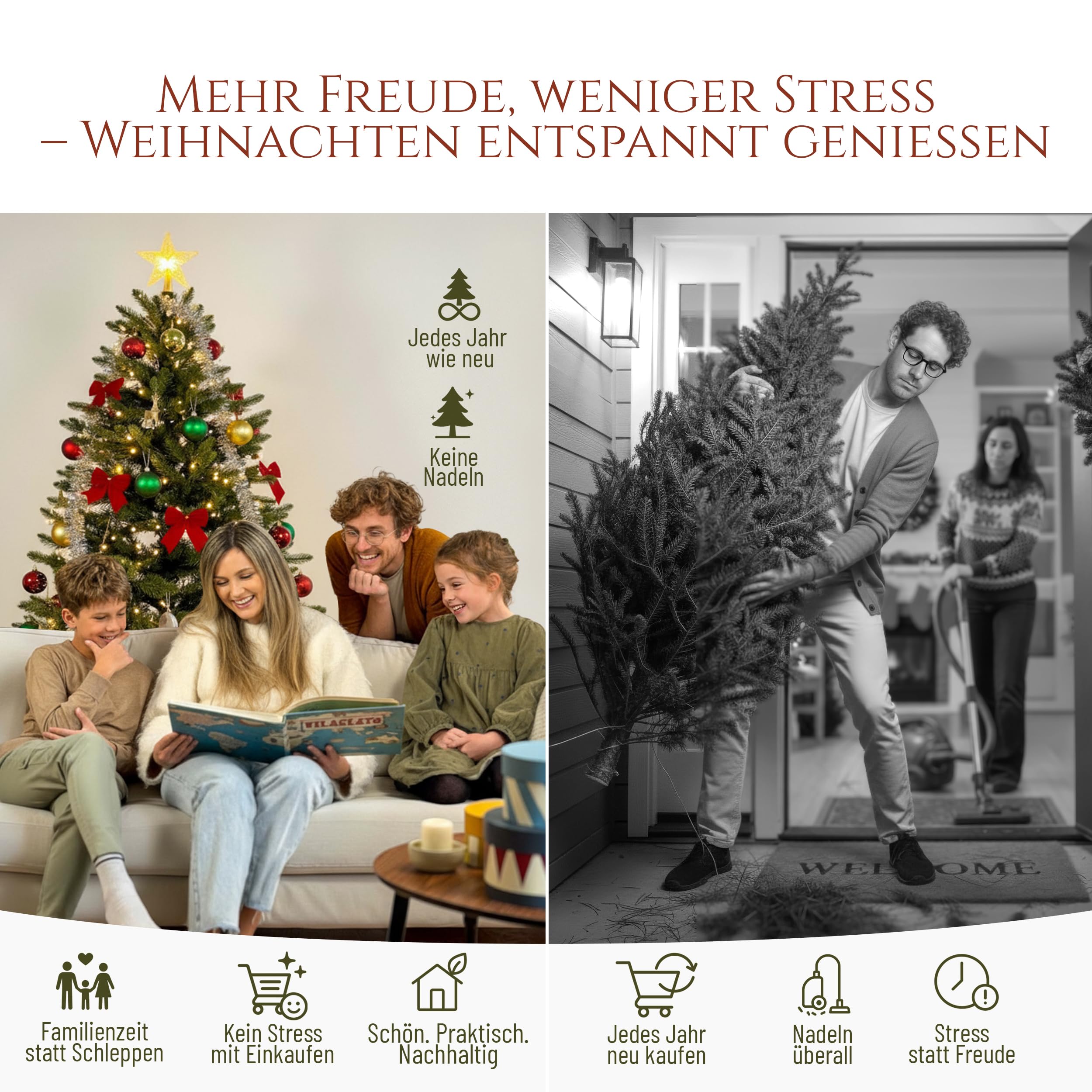 Premium Weihnachtsbaum künstlich 220cm - TESTSIEGER 10 Jahre GARANTIE - Naturgetreu, dichte Zweige, Künstlicher Weihnachtsbaum mit Holzständer – Tannenbaum künstlich von Pure Living