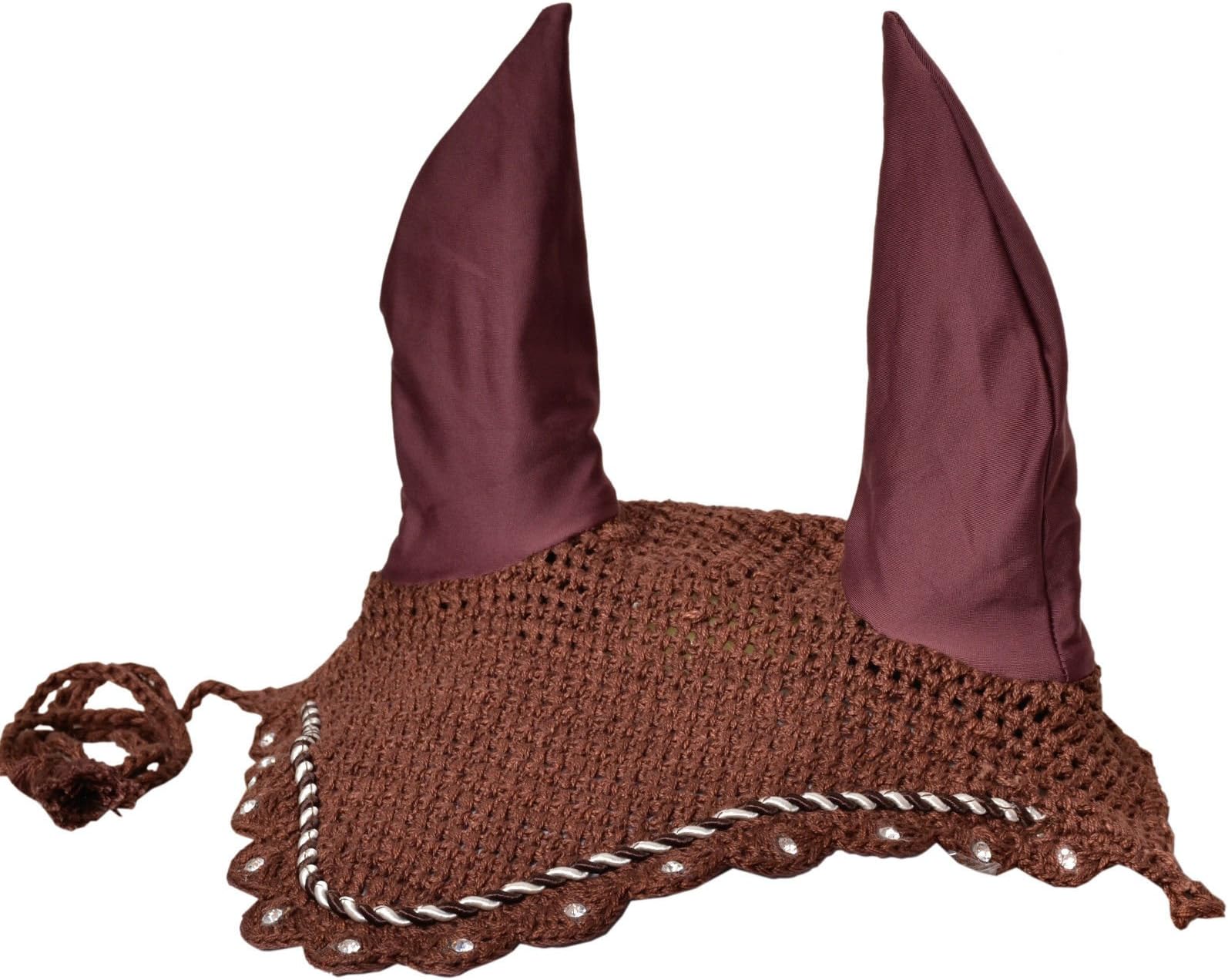 ZAINEE HORSE FLY VEIL EAR BONNET NET BREATHABLE COTTON HAT EQUESTRIAN (Cob, Brown)