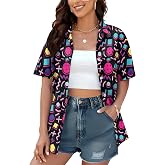 Dinosaur Shirt for Women Dinosaurs Print Shirts Hawaiian Dino Tees Loose Button up Blouse Summer Cute Tops