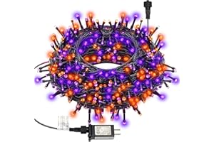LJLNION 300 LED Halloween Lights, 98.5FT Halloween String Lights with 8 Lighting Modes, Waterproof & Connectable Mini Lights, Plug in for Indoor Outdoor Holiday Party Bedroom Decorations (Purple & Orange)