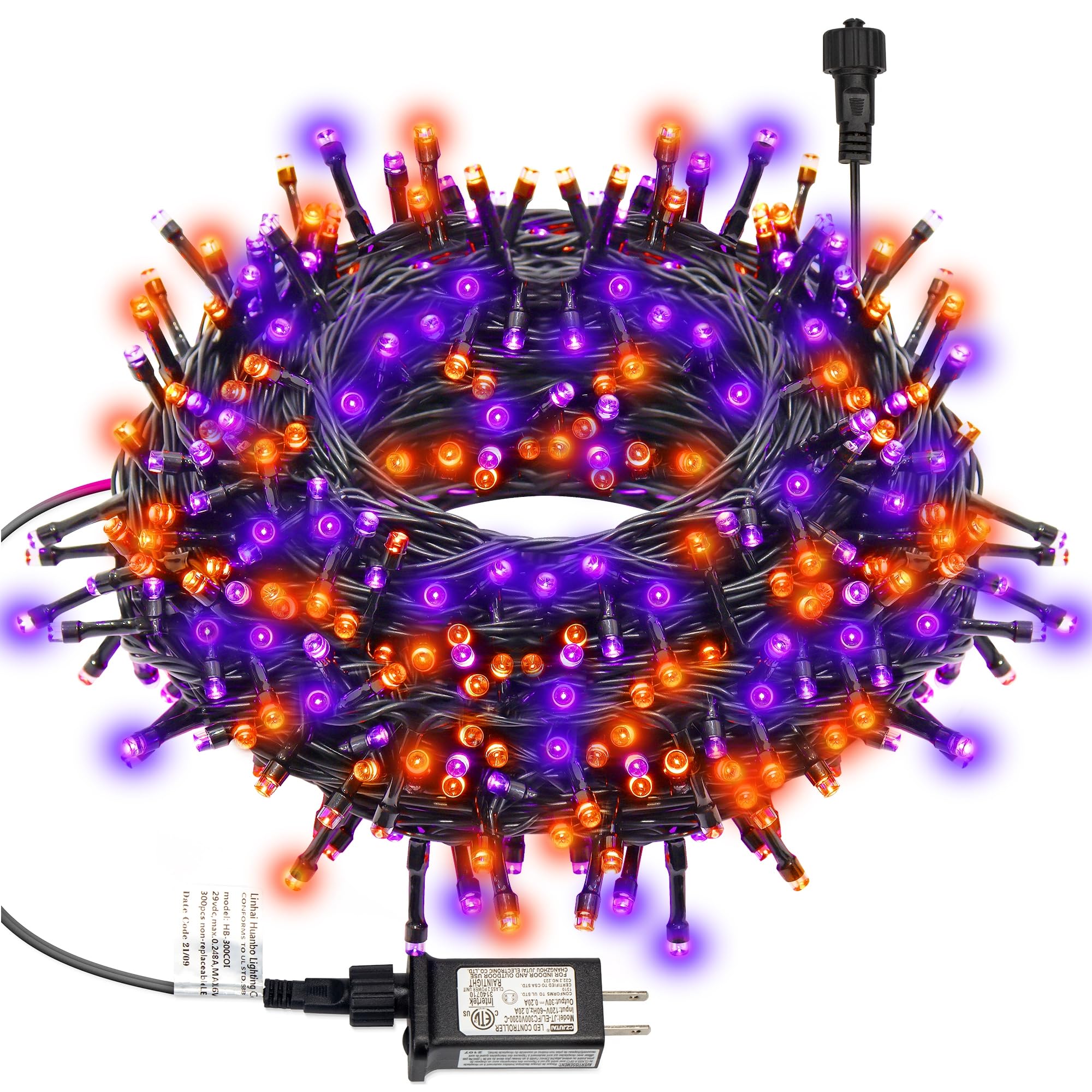 Photo 1 of 300 LED Halloween String Lights, 98.5FT with 8 Modes, Waterproof, Plug in for Indoor/Outdoor Party Decorations (Purple & Orange)