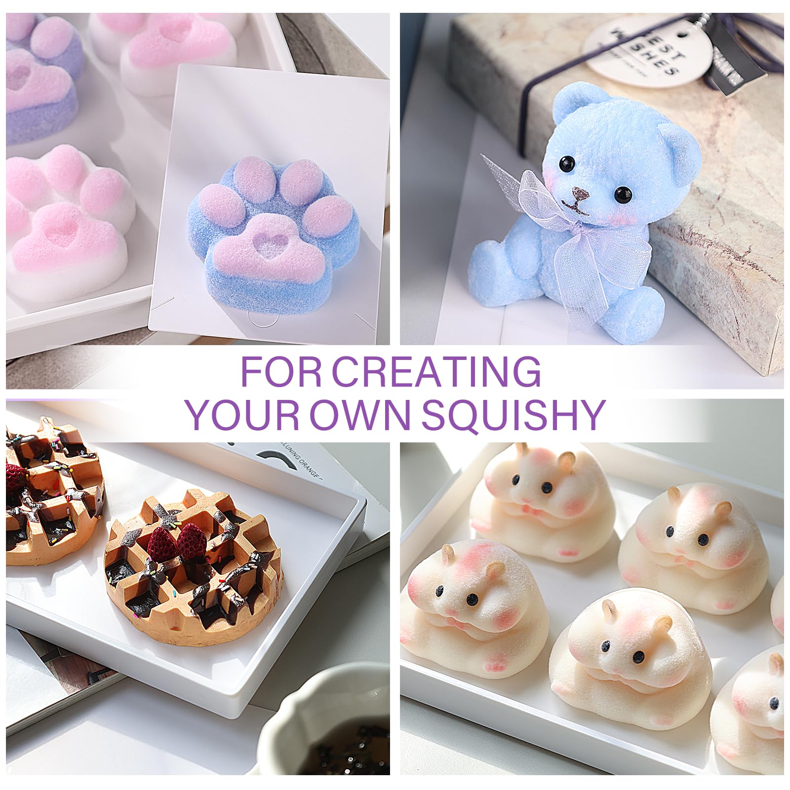 LET'S RESIN Gel for Taba Squishy Kit, 16oz Super Soft Flex Rubber for Squishy Maker, with Paw Molds/Flocking Powder/Bag, Molding Cat's Paw, DIY Decompression Gift