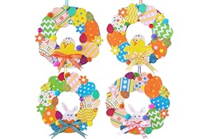 WINLYN 12 Sets Easter Wreath Signs Decorations DIY Foam Easter Craft Kits Easter Eggs Bunny Chick Foam Stickers Pom-Poms Googly Eyes for Kids Classroom Home Activity Art Project Gift Easter Front Door Décor
