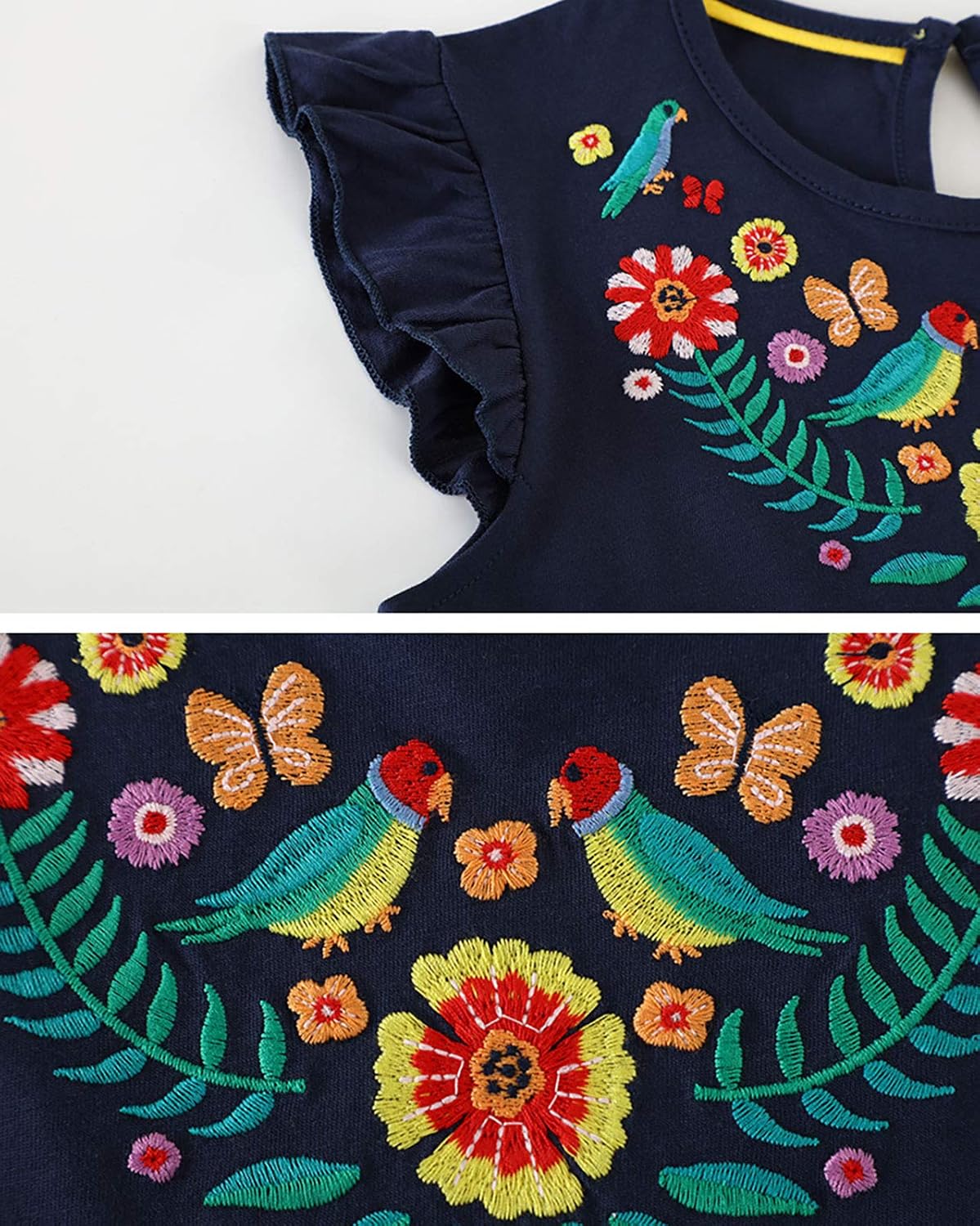 Fiream Toddler Girls Dresses Mexican Floral Casual Cotton Dress for Girls Kids: Clothing
