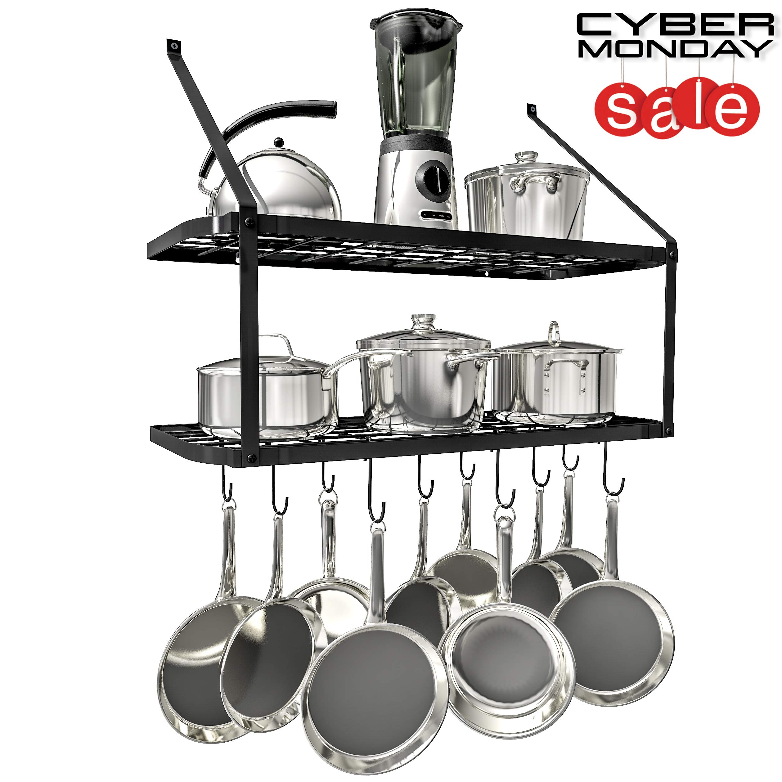 VDOMUS Shelf Pot Rack Wall Mounted Pan Hanging Racks 2 Tire Gastrocoach