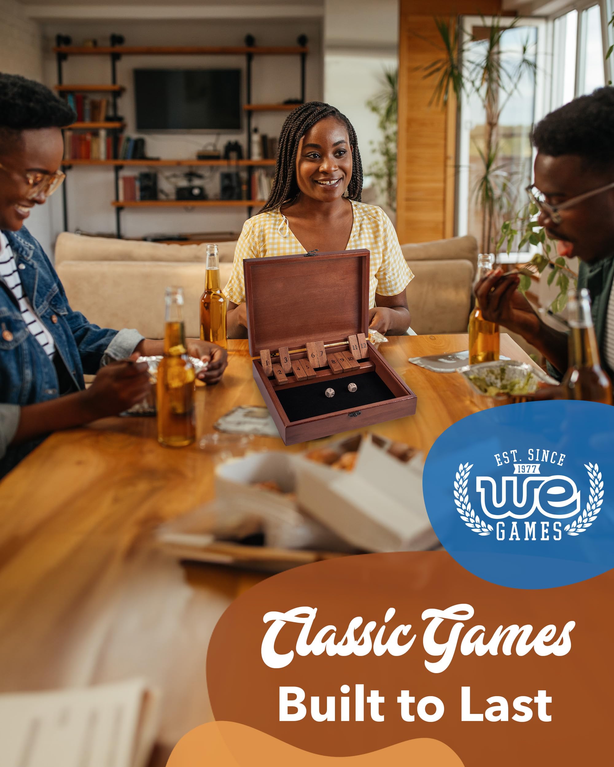 WE Games Shut-The-Box Board Game in Wooden Box with Dice