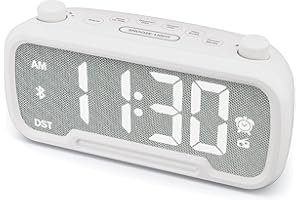 MESQOOL Bluetooth Speaker Alarm Clock with FM Radio,Bedside Radio Alarm Clock with 2 USB Chargers,Adjustable Dimmer andVolume,12/24H,Snooze,Battery Backup,Plugged in Clock Radio for Adult Kid Heavy Sleeper