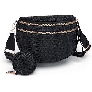 LANALULU Stylish Woven Checkered Crossbody Bag Large Bum Bag for Women Soft Vegan Leather Purse Fanny Packs with Coin Purse