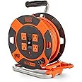 BLACK+DECKER 50 Ft. Retractable Extension Cord Reel With 4 Outlets, Multi-Plug Extension, Easy Handle Rewind & Heavy-Duty 14AWG SJTW Cable