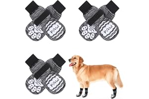 BEAUTYZOO Anti Slip Dog Socks for Small Medium Large Dogs,Paw Protector with Grips for Hardwood Floor Hot/Cold Pavement,Traction Control 3 Pairs AntiTwist Dog Shoes to Prevent Licking for Senior Dog