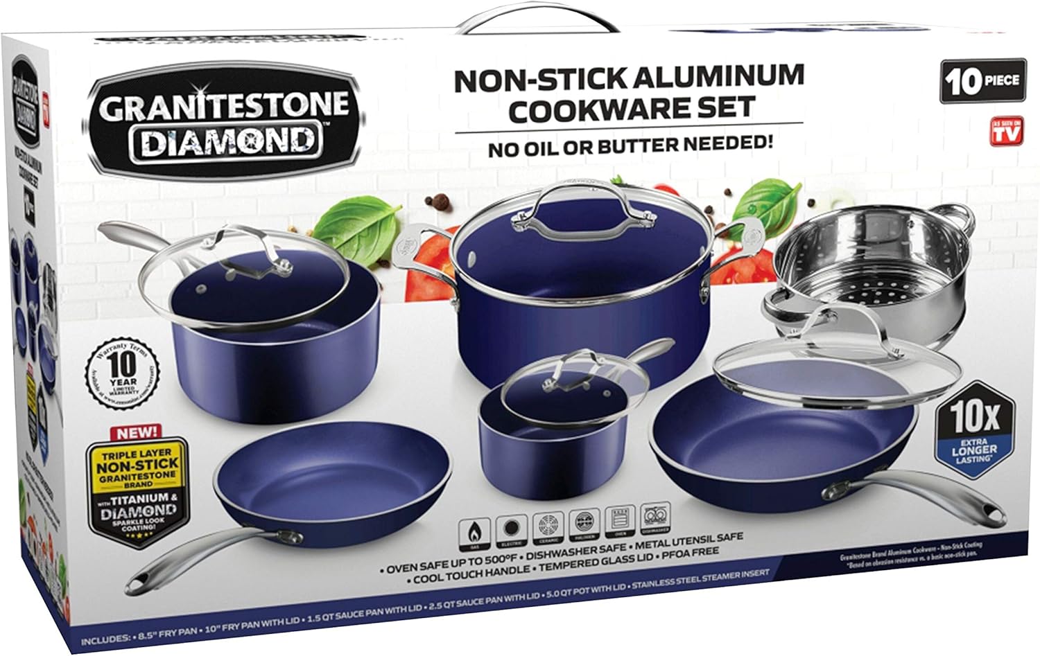 Granite Stone Diamond Cookware Set Granite Stone, 14" Family Pan, Blue: Kitchen & Dining