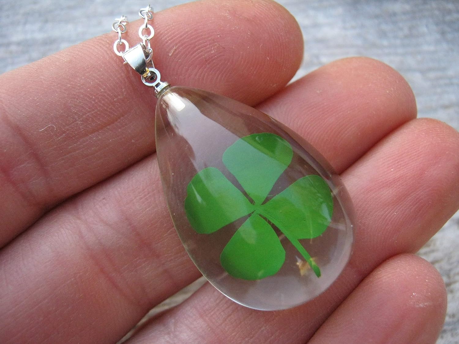 Amazon.com: Real Four Leaf Clover Pendant on 18" .925 Sterling Silver