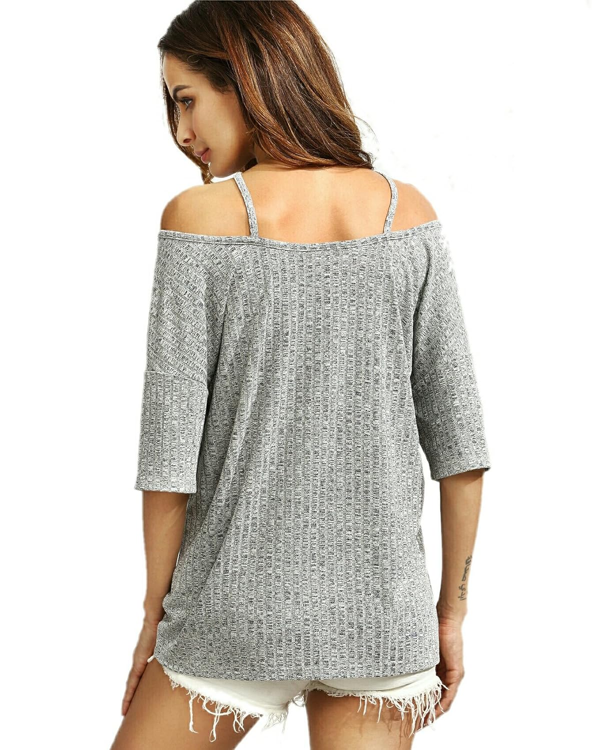 vitans ribbed criss cross front cold shoulder t-shirt