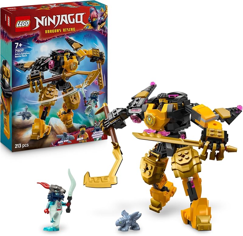 Ninjago Le Robot De Spinjitzu d’Arin - Figurine Articulée Combinable avec Autres Sets - Bébé Dragon Riyu & 2 Minifigurines Ninjas - Cadeau pour Garçon 7 Ans & Fans Soulèvement des Dragons 71839 — photo 1 sur 8