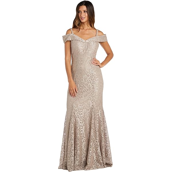 Amazon.com: R&M Richards Women's Off The Shoulder Formal Gown - Glitter Lace  Mermaid Evening Dress for Wedding Guest & Cocktail Attire Champagne :  Clothing, Shoes & Jewelry