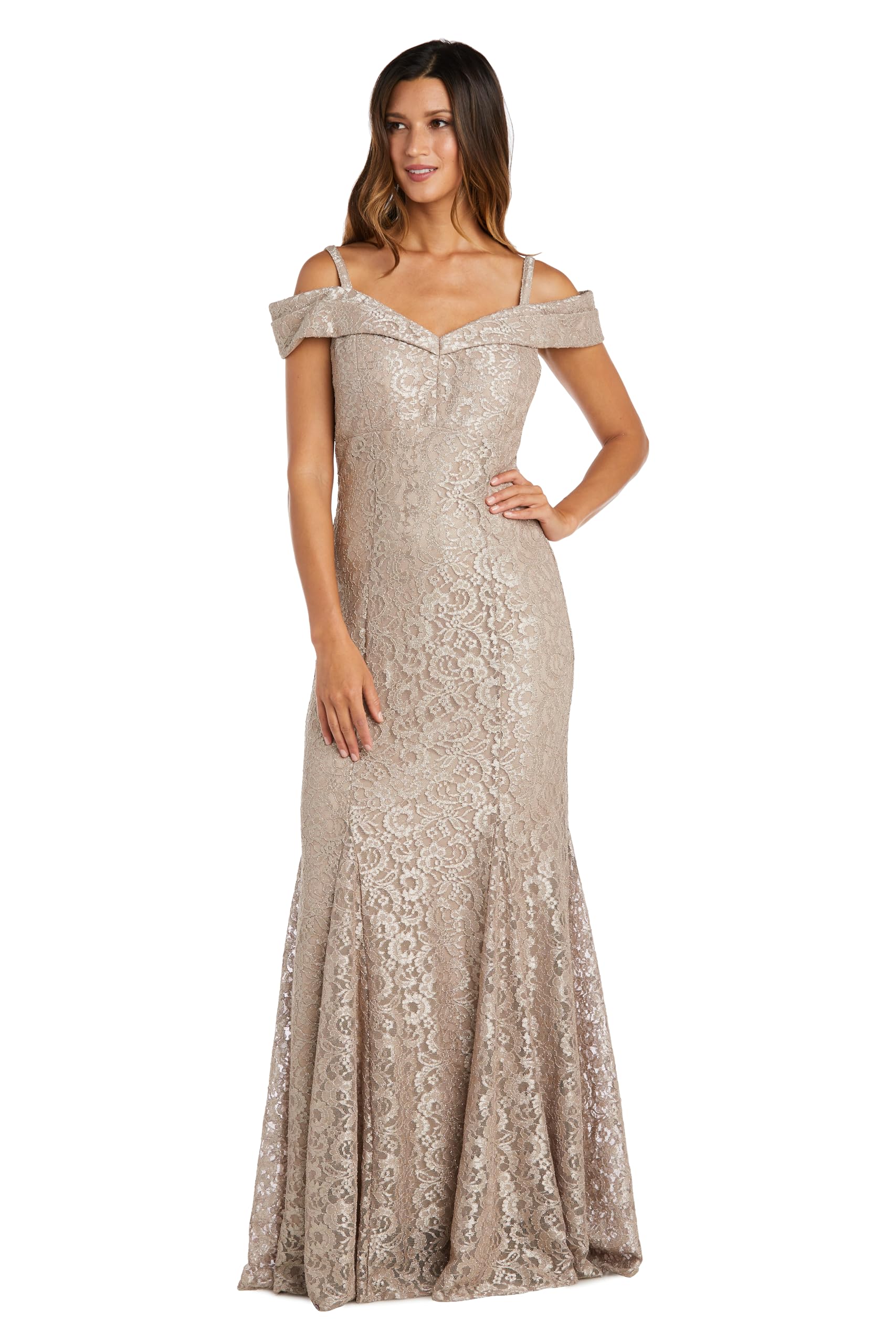 R&M Richards Women’s Elegant Off The Shoulder Gown, Champagne