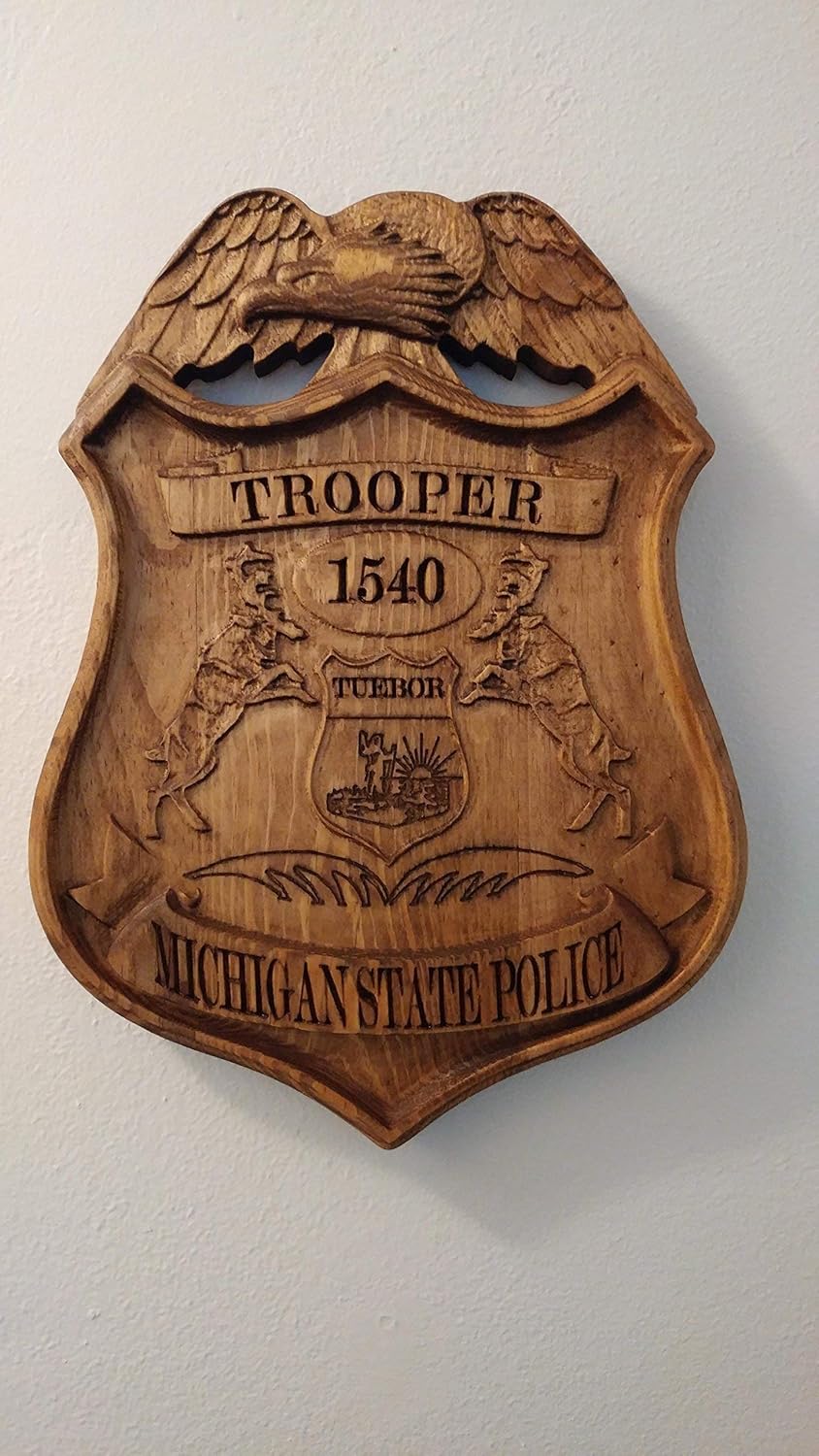 Amazon Com Personalized Michigan State Trooper Police Badge V Carved Wooden Sign Handmade