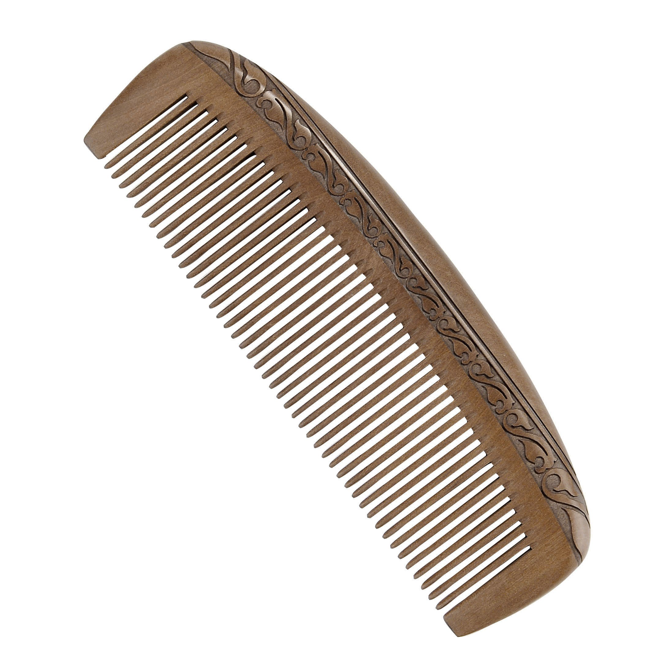 CCbeauty Handmade Peach Wood Comb Anti-Static Moon Shaped Hair Care Comb and Rounded Handle Wooden Comb Fine Tooth Comb Set