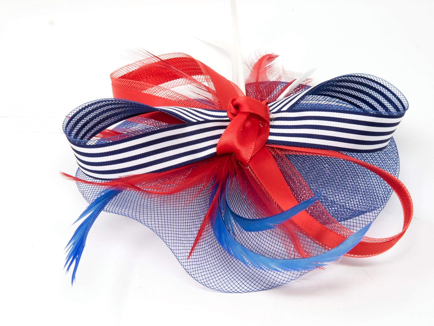 Red white and blue patriotic fascinator attached to a crocodile clip