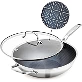 Blue Diamond Hybrid Nonstick Stainless Steel 12” Wok with Lid, PFAS-Free Ceramic Diamond Bond Stir-Fry Pan, Induction Ready, Dishwasher & Oven Safe, Metal Utensil Safe, Stay-Cool Handle, Silver