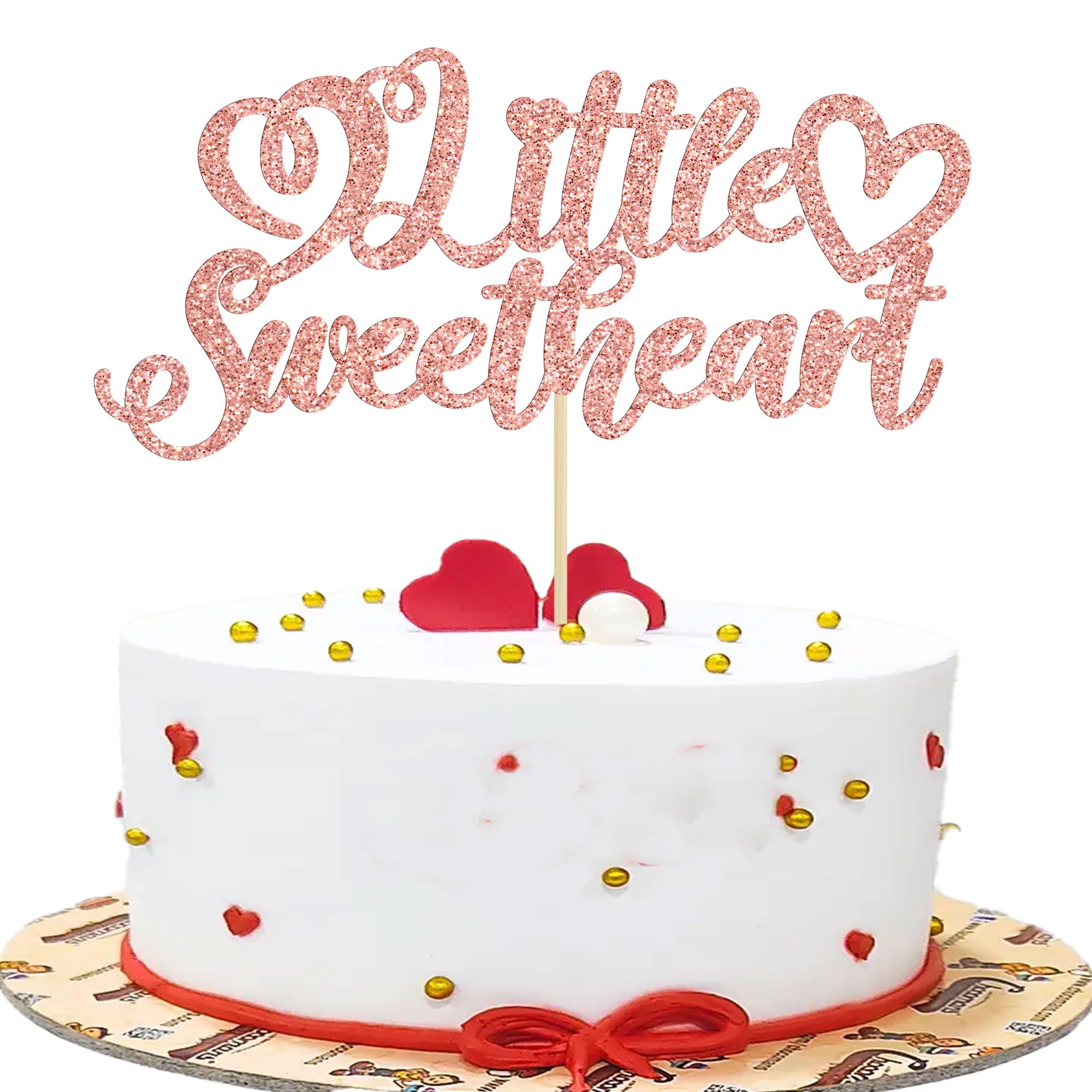Gyufise 1 Pack Rose Gold Glitter Little Sweetheart Cake Topper Valentine's Day Baby Shower Cake Decoration for Valentine Theme Birthday Bridal Shower Baby Shower Wedding Decoration Supplies