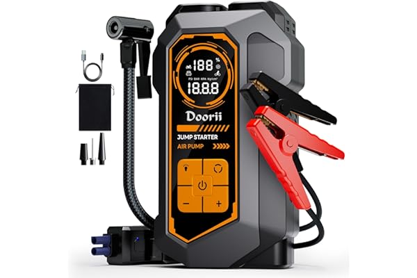 Doorii Jump Starter with Air Compressor, Car Jumper Starter Portable 6000A, 150PSI Tire Inflator/Air Pump, LED Flashlight for Up to 10.0L Gas / 8.0L Diesel Engines