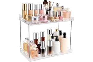 2 Tier Bathroom Counter Organizer, Clear Vanity Shelf Organizer for Skincare & Perfume, Non-Slip Bathroom Counter Shelf for S