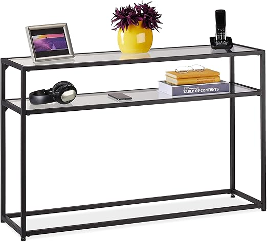 Relaxdays Konsolentisch, 2 Ablagen, schmaler Eingangstisch, Flur