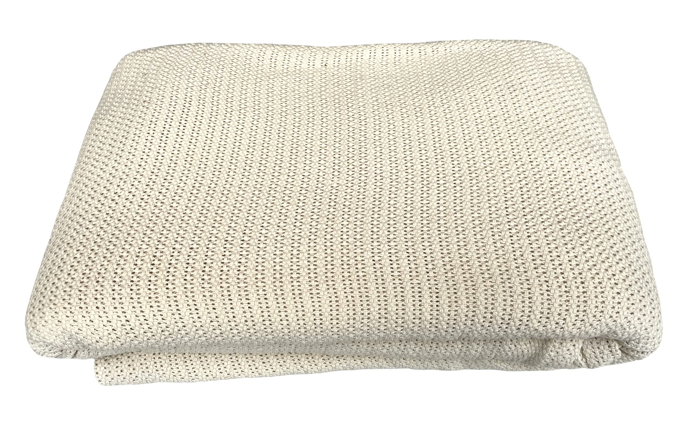 Family Bedding Cream Cotton Cellular Blanket – Double Bed | Reversible Lightweight Thermal Throw | Soft Traditional Design (230 x 230 cm)