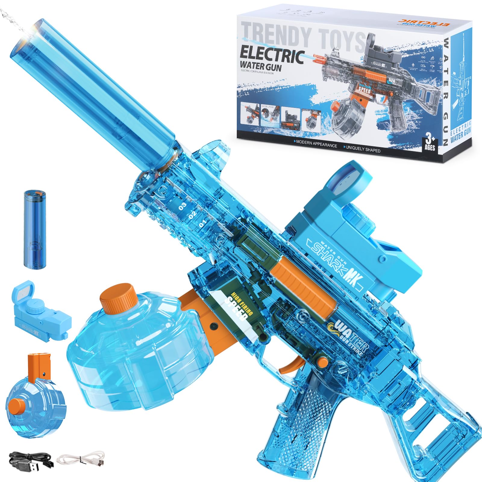Britik Electric Water Gun Toy for Kids 3-8 Years Old: Powerful Water Blaster Automatic Watergun Long Range Gifts for Boys Age 3 4 5 6 7 8 Birthday Presents Summer Swimming Pool Outdoor Water Game