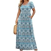 IN'VOLAND Plus Size Maxi Dresses for Women Summer Petal Short Sleeve Dress Casual Loose Flowy Long Sundress with Pockets