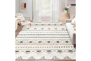 AOYAOMI Area Rug Living Room Rugs 5x7 - Large Soft Boho Geometric Rugs, Non-Slip Foldable Washable Area Rug Non Shedding Morden Indoor Floor Carpet for Living Bedroom Office Dining Room(Brown Green,5'x7')