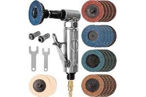 YOSHIN Right Angle Air Die Grinder With 22 pcs 2-inch Roll Lock Sanding Discs,1/4 inch Pneumatic Die Grinder Tool,Mini Angle Grinder Kit For Grinding,Polishing,Deburring