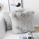 OYIMUA Fluffy Faux Fur Pillow Covers 20x20 Grey Pack of 2 Soft Fuzzy Neutral Decorative Throw Pillows Accent Boho Cushion Covers for Couch Sofa Bedroom