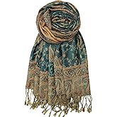 Achillea Reversible Paisley Pashmina Rave Scarf – Exotic Indian Shawls and Wraps for Evening Dresses, Festivals, All Seasons