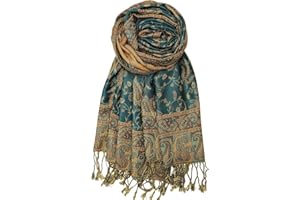 ACHILLEA Reversible Paisley Pashmina Rave Scarf, Shawls and Wraps for Evening Dress, Exotic Indian Scarves for All Season