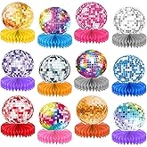 12PCS Disco Ball Centerpieces Disco Ball Party Decorations Colorful Disco Ball Table Decor 70s 80s Theme Music Party Honeycomb Centerpieces for Party Birthday Supplies