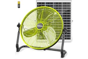 ZIZIWIN 18" Solar Fan, 35W Solar Powered Cordless Greenhouse Fan with Rechargeable Battrey, Portable, Wireless, 360° Tilt, 8~60H Runtime, for Outdoor Camping Gazebo Chicken Coop Patio Travel Shed Barn