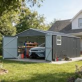 13x20 FT Heavy Duty Metal Carport-Anti-Snow Reinforced Frame &amp; Galvanized Steel Roof,Enclosed Carport,All-Weather Vehicle Shelter for Cars,Trucks,RV (13x20FT+Dark Gray+Metal)