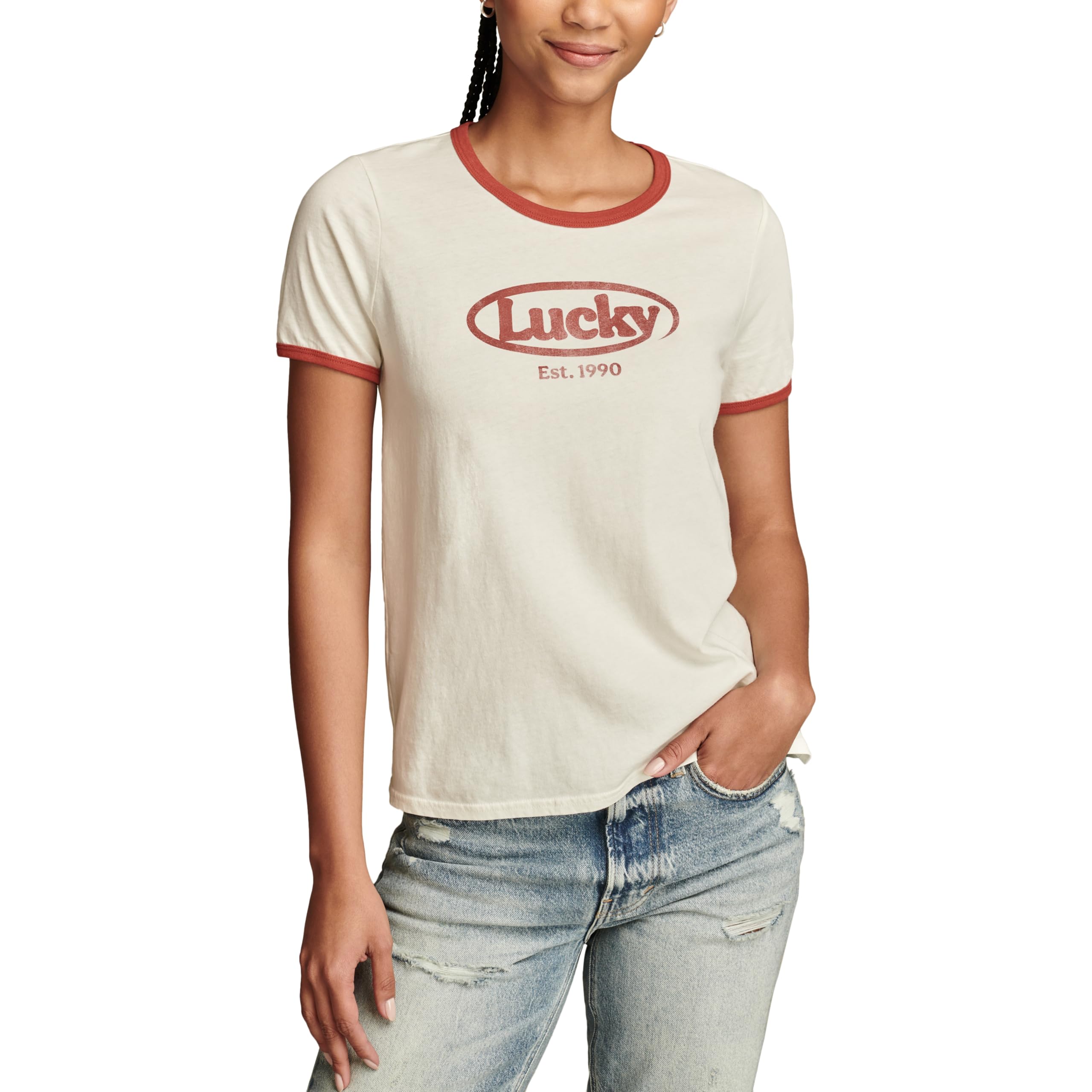 Lucky Brand Women’s Classic Crew Neck Tee, Lilly White